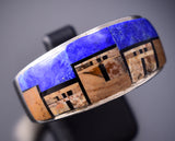 Size 12-1/2 Pueblo Design Inlay Men's Ring by Navajo Clayton Tom 6K22D