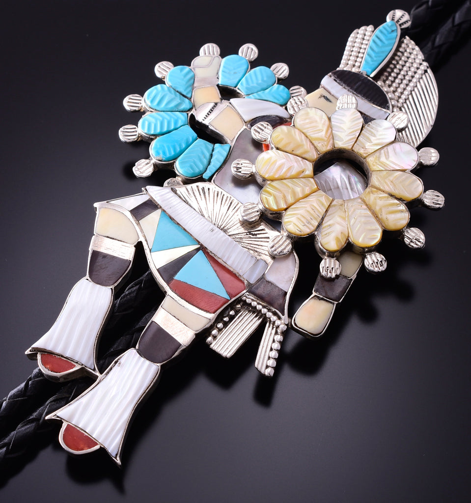 Silver Multistone Zuni Inlay Hoop Dancer Bolo Tie / Tie Tack