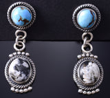 Silver & Golden Hills Turquoise White Buffalo Navajo Earrings Erick Begay 6C01M