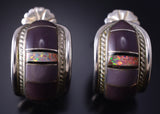 Vintage Silver Multistone Navajo Inlay Hoop Earrings by Albert Francisco 5G16N