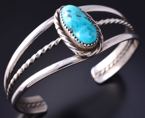 Silver & Turquoise Navajo Handmade Open Face Bracelet by Ravis Henry 5L10C