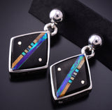 Silver & Jet Multistone Navajo Inlay 2-Sided Earrings by TSF 3L10J