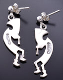 Silver Navajo Overlay Dancing Kokopelli Earrings by Allen Lee 6G29T