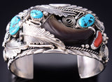 Silver & Turquoise Coral w/ Bear Claw Navajo Bracelet Mike Thomas Jr. 6D22W