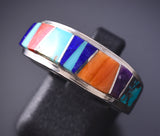 Size 7-1/2 Silver & Turquoise Multistone Navajo Inlay Ring Pamela Daniels 6F17H