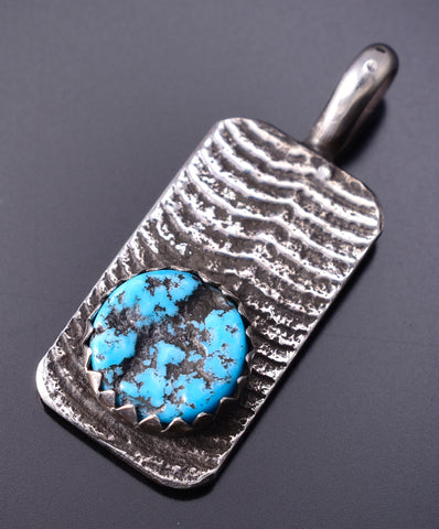 Silver & Turquoise Navajo Cuttlefish Tufacast Pendant by Ravis Henry 6D20T