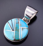 Silver & Turquoise Navajo Inlay Round Pendant by TSF 3L08R
