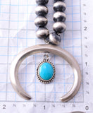 Silver & Turquoise Modern Navajo Squash Blossom Necklace by Jan Mariano 3K31U