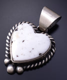 Silver & White Buffalo Turquoise Navajo Handmade Heart Pendant by Johnny Dixon 5L26M