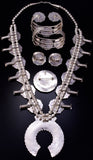 7-Piece Silver & Turquoise Petit Navajo Squash Blossom Necklace Set by M 5J29K