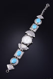 Vintage Silver & Turquoise Navajo Link Watch Bracelet w/ Watch - Ray Begay 5K22T