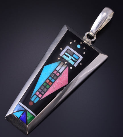 Silver Multistone Navajo Inlay Yei Bi Chei Long Pendant by Jimmy Harrison 5G12S