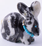 White and Black Marble Zuni Fetish - Rabbit by Alvert Lamy 5L09F