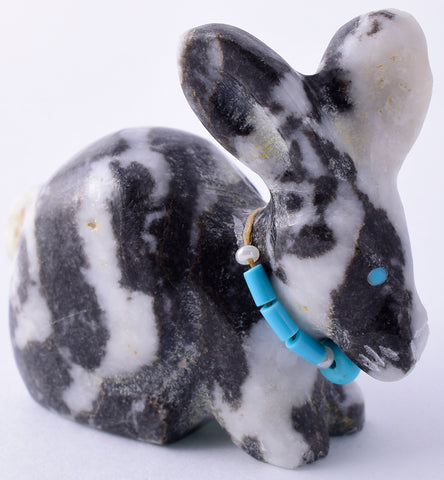 White and Black Marble Zuni Fetish - Rabbit by Alvert Lamy 5L09F