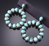 Silver & Kingman Turquoise Navajo Handmade Concho Earrings 3F12B