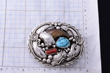 Vintage Silver & Turquoise & Coral w/ Faux Bear Claw Navajo Buckle 3J30Q