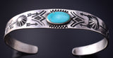 Fred Harvey-Style Vintage Silver & Turquoise Stamped Bracelet 5K17P
