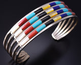 Silver & Turquoise Multistone Zuni Inlay Rainbow Bracelet by Anson Wallace 5K22M