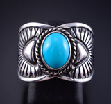 Size 8 Silver & Turquoise Navajo Handmade Ring by Derrick Gordon 5K10Y