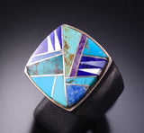Size 9-3/4 Silver & Turquoise Navajo Mens Ring by Evangeline Davis 3G03B