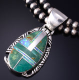 Silver & Turquoise w/ Opal Navajo Inlay Pendant by RH 5G22Z
