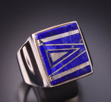 Size 13-1/4 Silver & Lapis Navajo Inlay Mens Ring by Evangeline Davis 3F22X