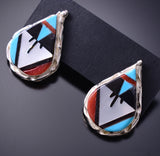 Silver & Turquoise Multistone Zuni Inlay Post Earrings by Carol Niiha 6D27X