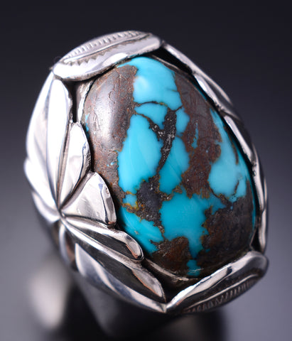 Vintage Size 9 Silver & Royston Turquoise Navajo Handmade Men's Ring - Fred Thompson 6E14H