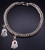 Reversible Silver & Turquoise w/ Coral Zuni Chain Bracelet by Smokey Gchachu 5J29A