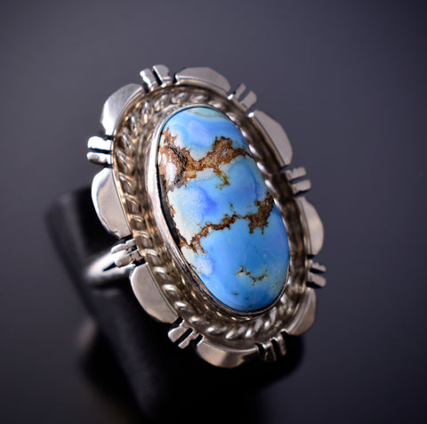 Size 5-1/2 Navajo Silver and Golden Hills Turquoise Ring by Norvin Johnson 6K27Z