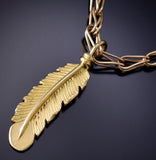 18k Gold Navajo Handmade Sacred Eagle Feather Pendant by Erick Begay 6F28V