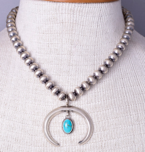 Navajo Silver Beads Navajo Pearls with Naja Pendant by Rena Begay 5L23L