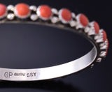Silver & Coral Navajo Bangle Bracelet by Gaynelle Parker & Shona Yazzie 5L21Z