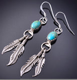 Silver & Turquoise Navajo Eagle Feathers Earrings by Robinson Martinez 6D09A