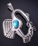 Silver & Turquoise Hopi Mimbres Pottery Bird Pendant by Gerald Lomaventema 5H25U