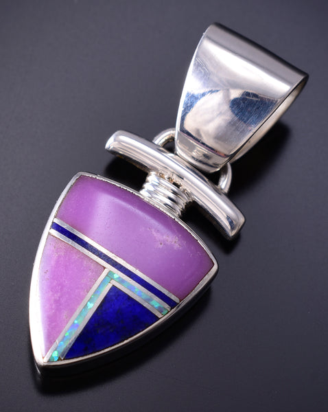 Vintage Silver Multistone Navajo Inlay Arrowhead Pendant by Shiela Tso 6F09Q