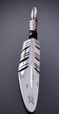 Medium Silver Feather with Black Onyx Bead Pendant by Ray Tracey - 6J32G