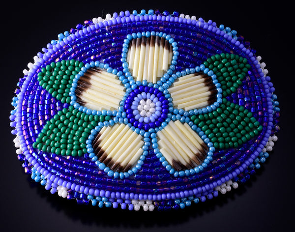 Preowned Native American Handbeaded Flower Hair Barrette 5D07O