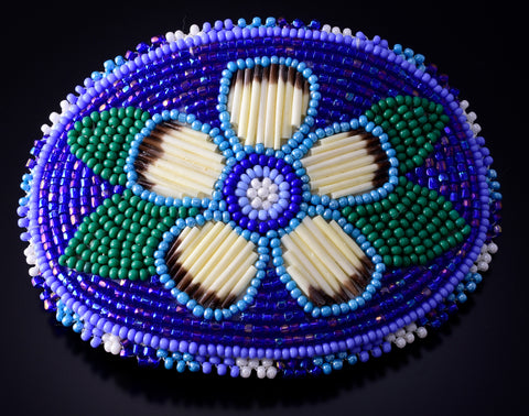 Preowned Native American Handbeaded Flower Hair Barrette 5D07O