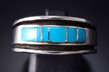 Size 8-1/2 Silver & Turquoise Navajo Inlay Ring by Candace Skeets 5L07A