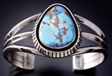 Silver & Golden Hills Turquoise Navajo Handmade Bracelet by Erick Begay 6J23L