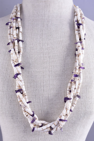 5 Strand Shell Heishi necklace with Amethyst by Randy Garcia 5L11K