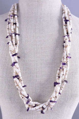 5 Strand Shell Heishi necklace with Amethyst by Randy Garcia 5L11K
