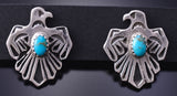 Silver & Turquoise Navajo Handmade Eagles Earrings by Kenny Lonjose 3J16V