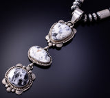 Silver & White Buffalo Turquoise Navajo Long Pendant by Eli Skeets - 4L20K