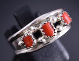 Size 10-3/4 Silver & Coral Navajo Handmade Ring by Elvira Cadman 5L26Q
