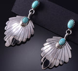 Silver & Turquoise Navajo Handmade Feather Earrings by Genevieve Francisco 5G18P