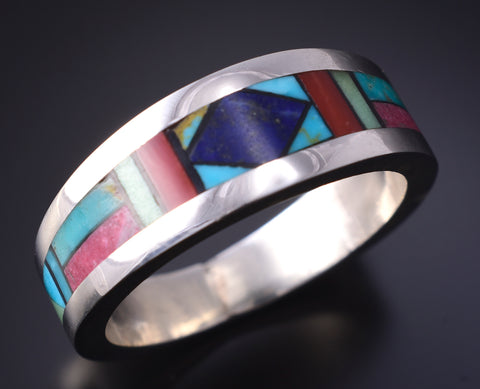 Size 13 Silver Multistone Navajo Inlay Men's Ring by Jimmy Harrison 5H02X