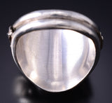 Size 11 Vintage Silver & Turquoise Eagle Feathers Navajo Ring 6A03O