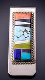 Silver & Turquoise Multistone Navajo Inlay Money Clip by Arnold Yazzie 4M16W